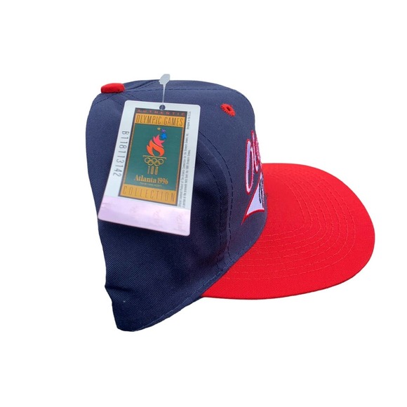 Vintage 90s Logo 7 Olympic Games Navy Red Snapback Hat Cap - Picture 2 of 7